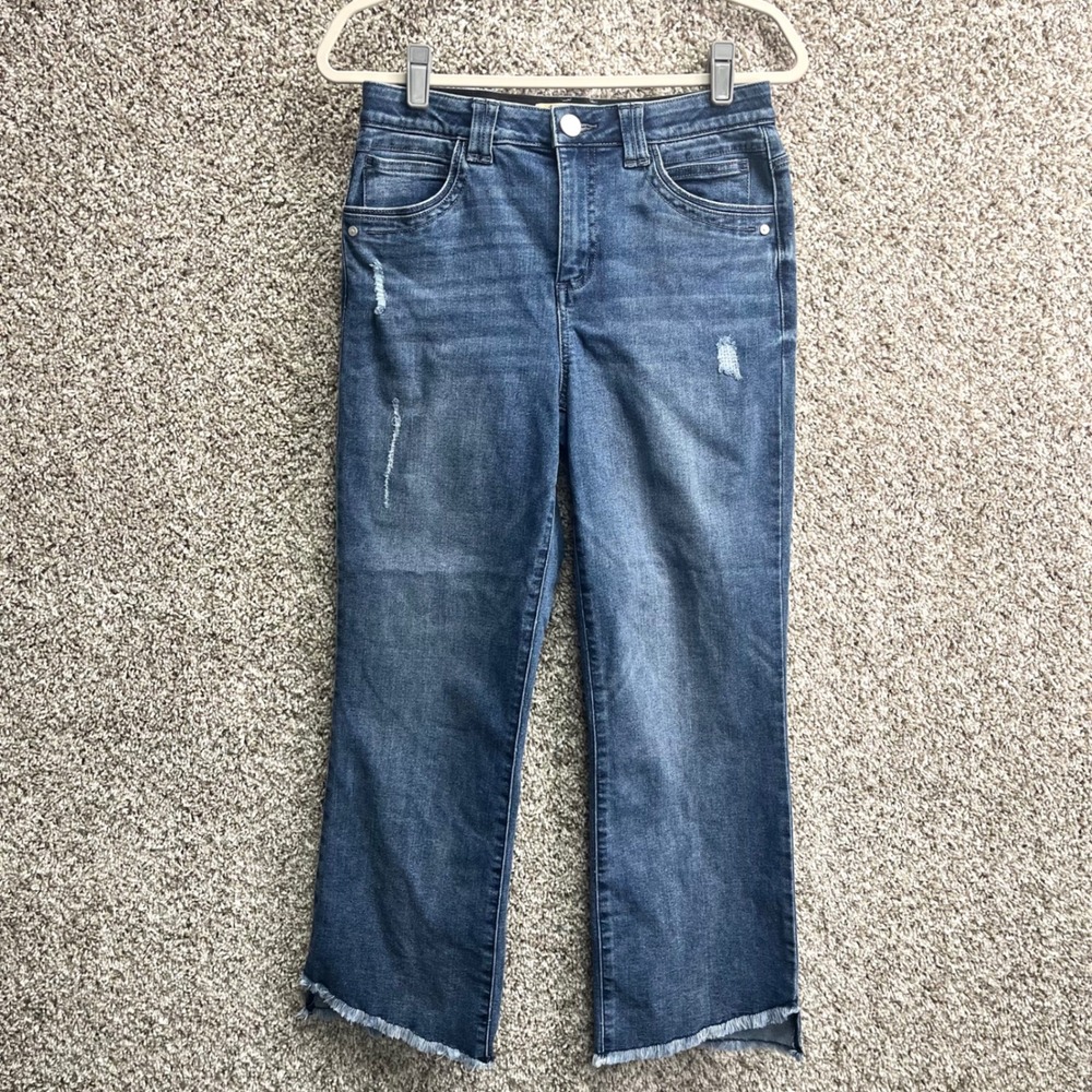 Democracy Jeans Women's 6 "Ab" Solution Blue Distressed Raw Hem Straight Leg